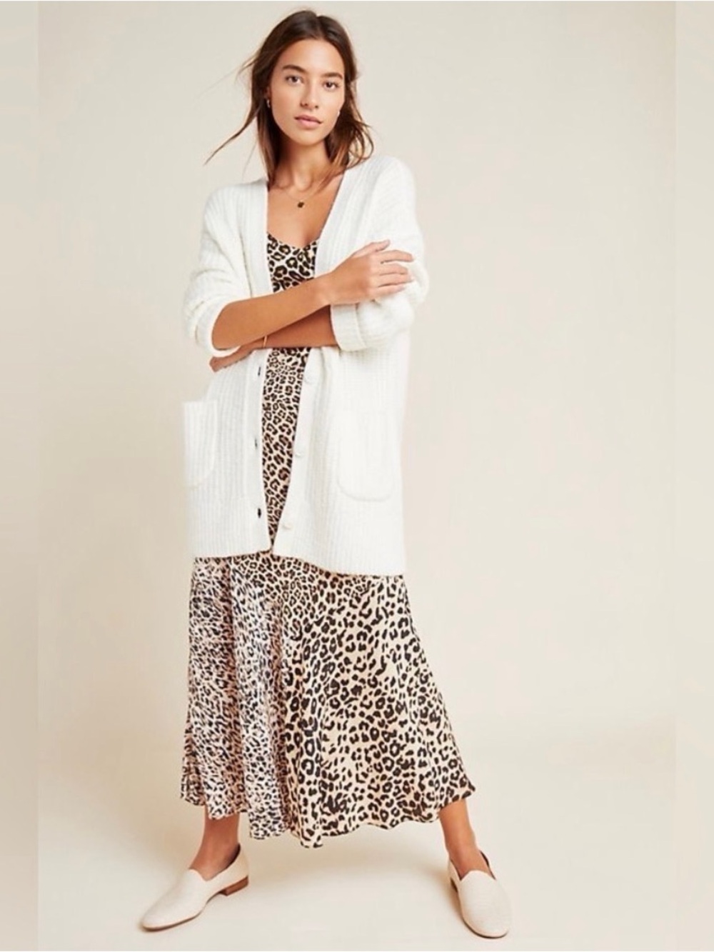 Anthropologie Ursa Ivory Button Front Boyfriend Oversized Button Cardigan